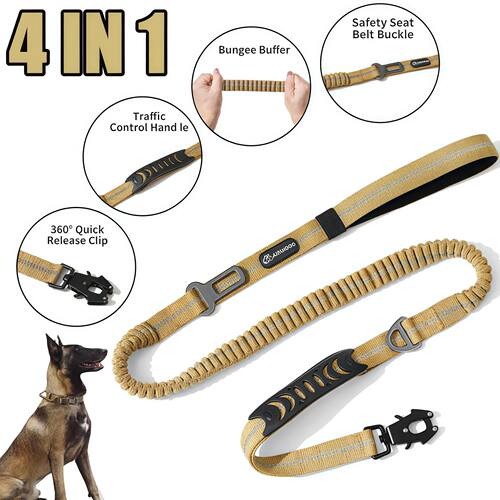Reflective Shock Absorbing Pet Dog Leash with Car Seatbelt f
