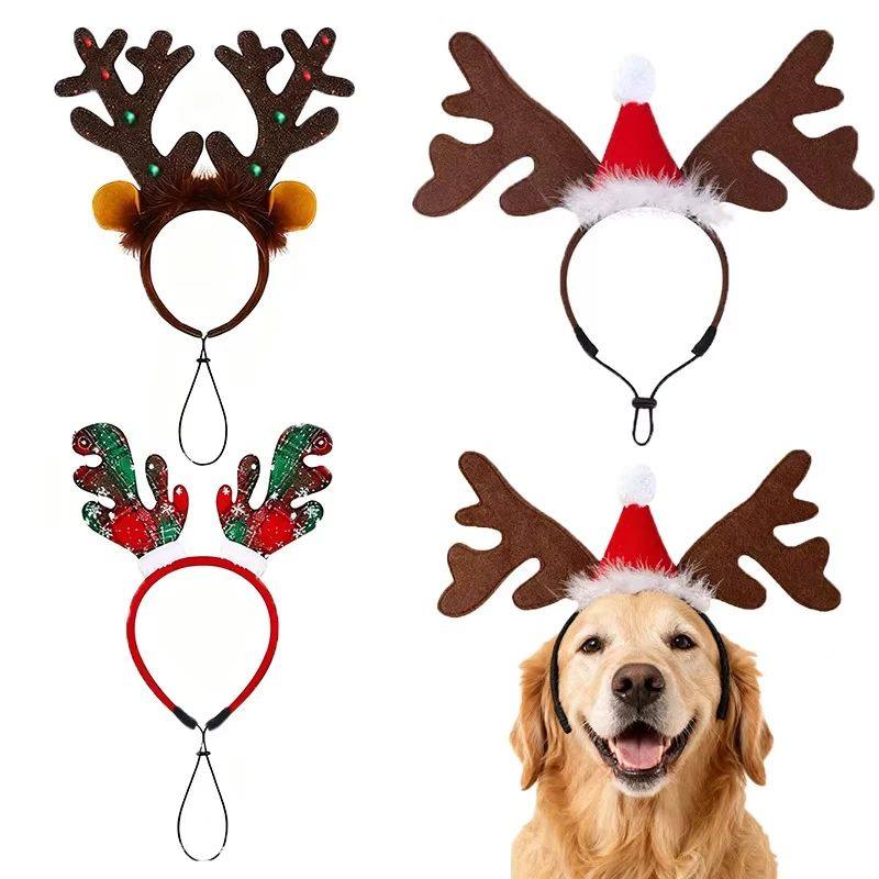 Christmas Pet Headband Reindeer Antlers for Dogs Cats Adjust