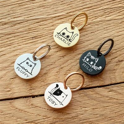 Personalized Pet ID Tags Cute Cat Face Collar Accessories Na