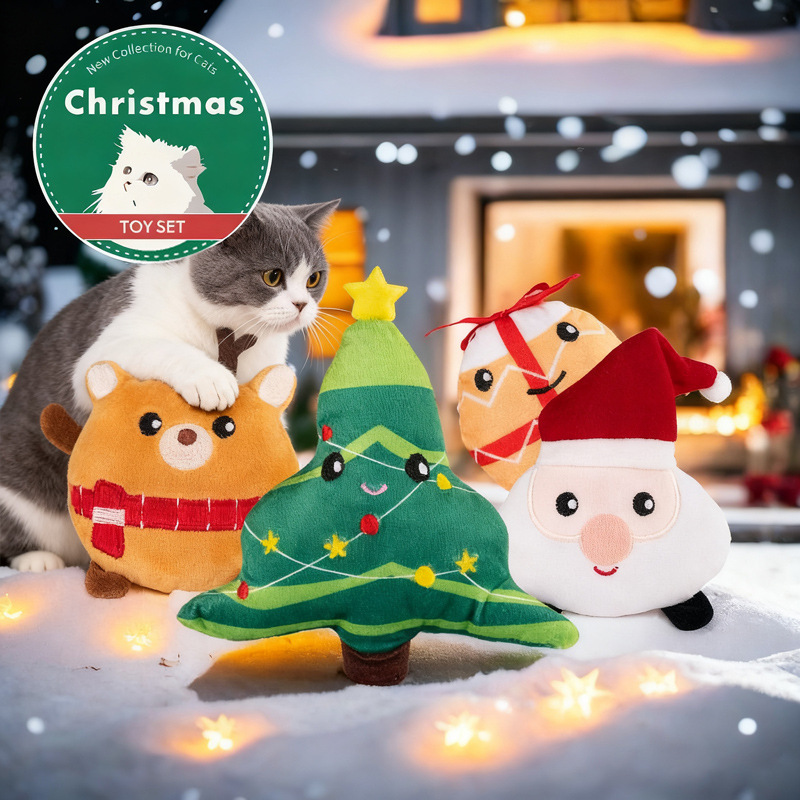 Christmas Cat Toy Gift Set Cat Plush Toy Self-hi Conta Catni