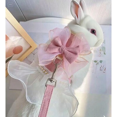 Cute Bowknot Pet Harness Leash Princess Cat Dress Costumes N