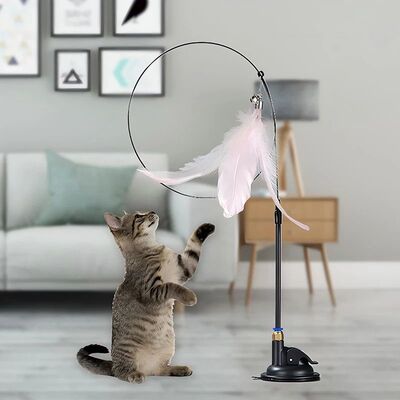 Cat Toys Cat Teaser Stick With Bell Extended Rod Suction Cup