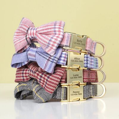 Personalized Dog ID Collar Cute Bowtie Pet Collars Necklace