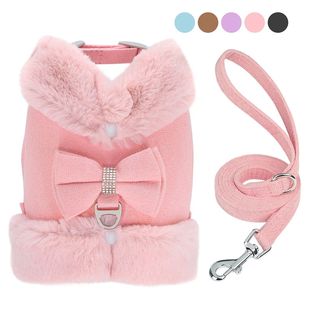 Warm Fur Puppy Dog Harness Leash Cute Bowknot Dogs Cat Harne