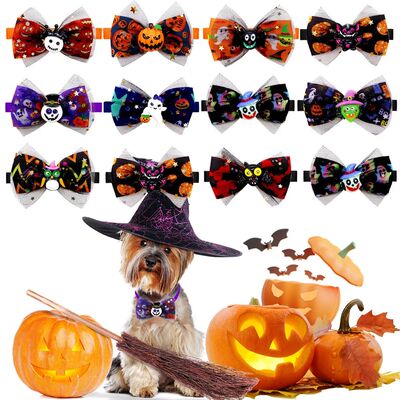 5PCS Dog Bowties Halloween Party Pet Collars For Dogs Pumpki