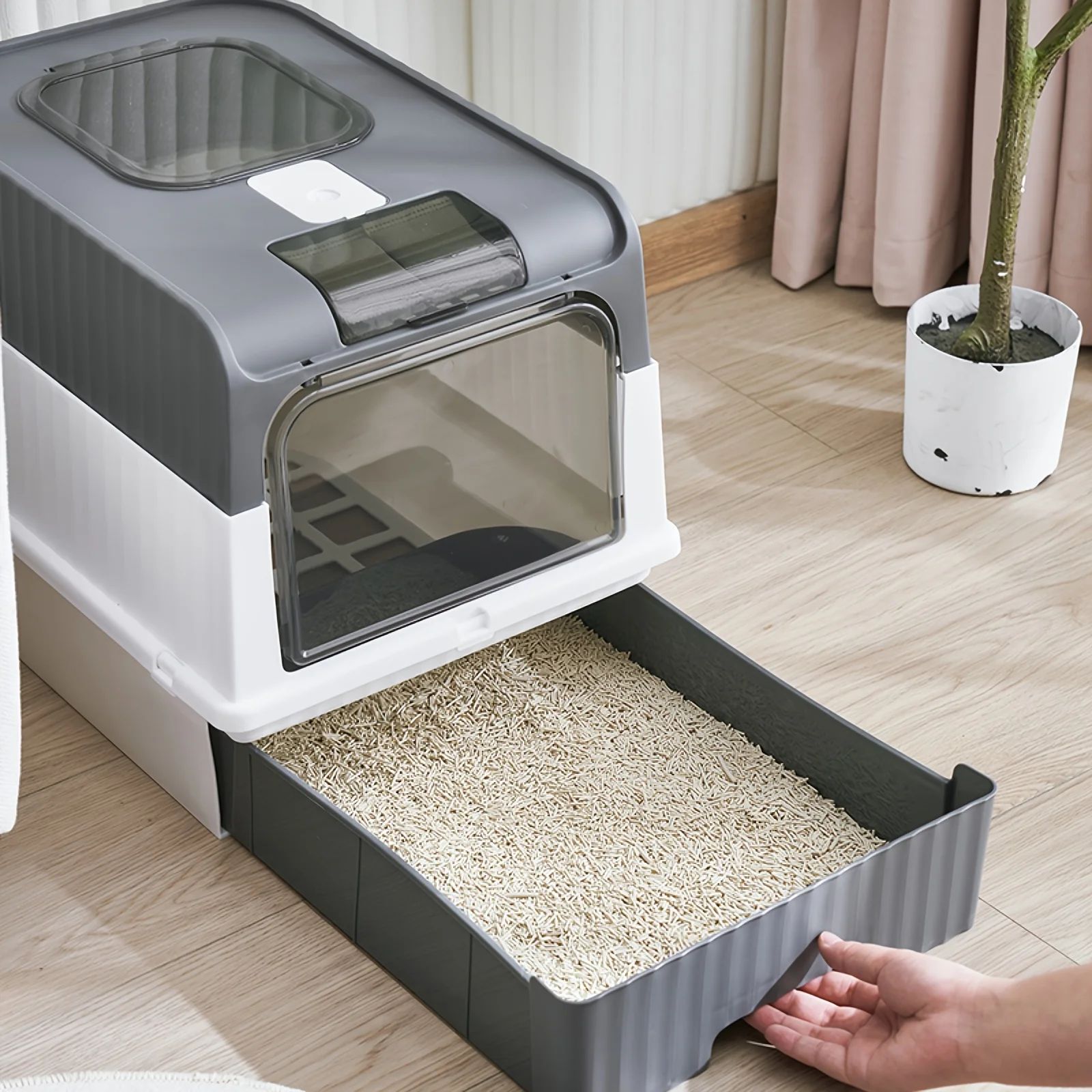 Easy To Clean Portable Fully Enclosed Drawer Top in Cat Litt