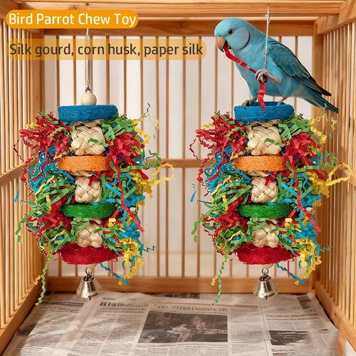 Bird Parrot Toys Colorful Paper Silk Hanging Cage Bird Chewi