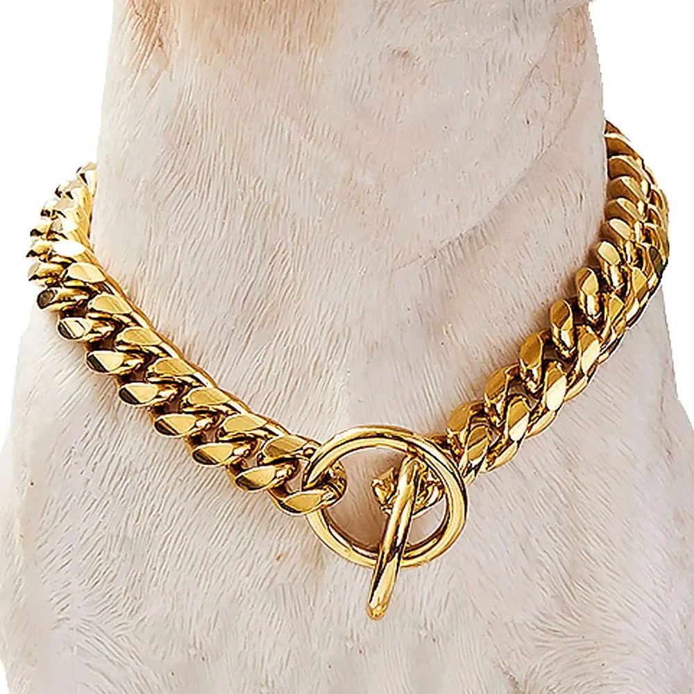 Gold Chain Dog Collar 10mmDog Cuban Link Pet Gold Necklace M