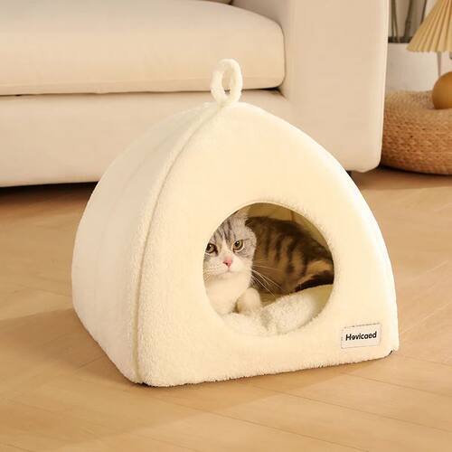 New Triangle Closed Cat Bed Warm Thickened Pet Nest Deep Sle
