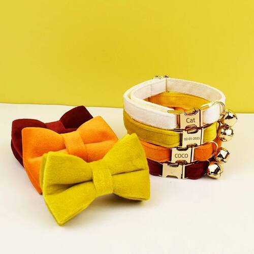 Stylish Cat Collar with Bowknot Engraveable Pet Safety Featu