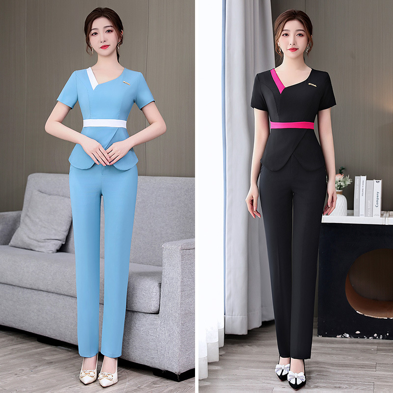 908-1短袖足疗技师工作服高级感气质套装简约显瘦spa养生所技师