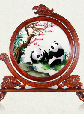 汴绣花梨木龙头架摆件纯手工精品刺绣礼品