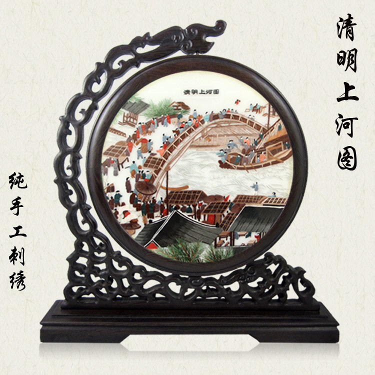 汴绣虎福大吉清明上河图纯手工