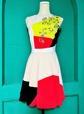 GilSantucci意大利几何图案拼接连衣裙