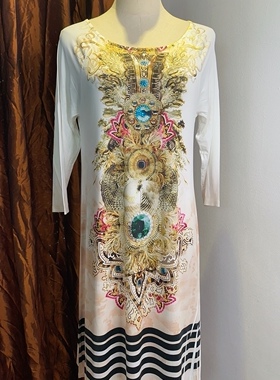 美国制造：S-12印花中袖连衣裙 适合90-150斤藏肉显瘦