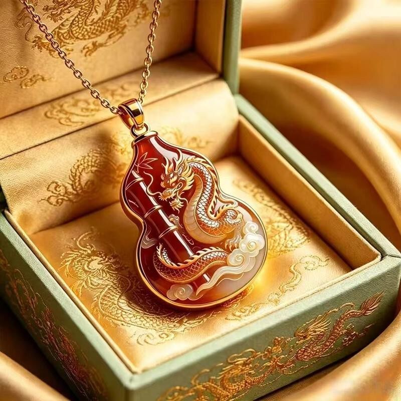 非金属树脂项链 国风龙纹葫芦钥匙扣挂件纳福吉祥随身饰品
