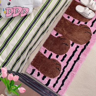 DDD日系可爱猫爪植绒地毯簇绒卡通猫咪卧室床边毯客厅ins防滑地垫