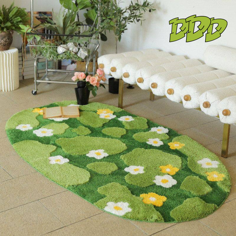 DDD 绿草花花森林植绒地毯卧室儿童房可爱床边毯簇绒苔藓异形地垫,居家布艺,床边毯,淘宝优惠券,粉丝福利购,淘宝优惠卷