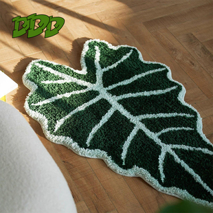 DDD北欧绿植植物地毯客厅浴室绿叶植绒异形地垫卧室簇绒床边毯ins