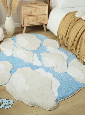 DDD 北欧风蓝天云朵地毯卡通植绒蓝色异形地垫卧室簇绒可爱床边毯
