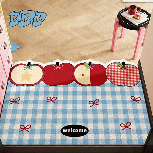 INS风蓝色小清新卡通红苹果地垫
