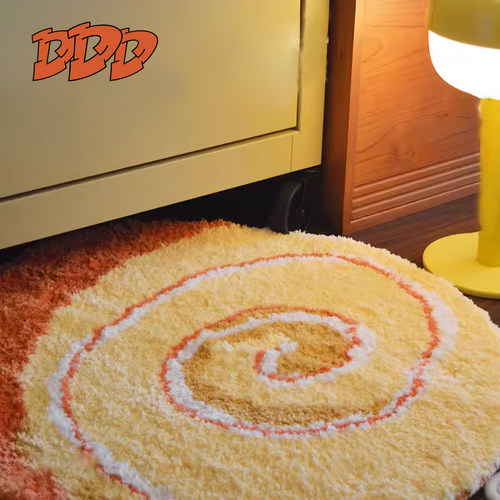 卡通可爱黄色瑞士卷植绒地毯防滑