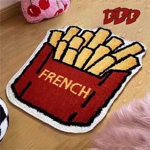 DDD新款 创意植绒地毯卧室耐脏可爱床边毯客厅簇绒卡通薯条地垫ins