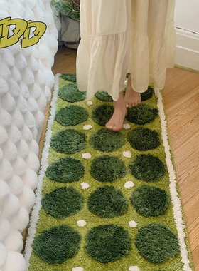 DDD 绿色苔藓植绒地毯卧室高级感圆点床边毯客厅沙发轻奢毛绒地垫