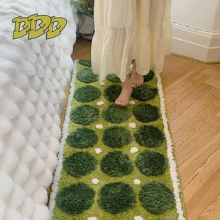 DDD 绿色苔藓植绒地毯卧室高级感圆点床边毯客厅沙发轻奢毛绒地垫