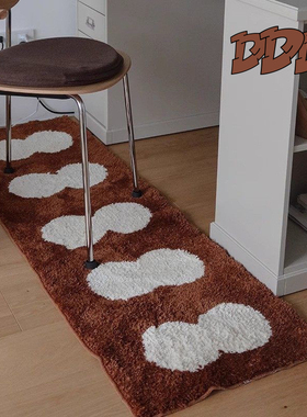 DDD韩风棕色植绒地毯客厅沙发长条簇绒复古地垫卧室飘窗床边毯ins