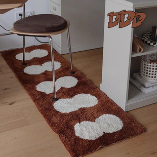 DDD韩风棕色植绒地毯客厅沙发长条簇绒复古地垫卧室飘窗床边毯ins