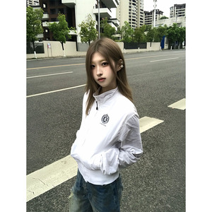 NECOYEP 美式复古字母印花翻领夹克防晒女宽松休闲百搭时髦外套