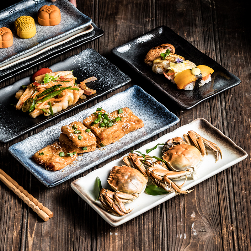 创意长方形点心盘陶瓷刺身寿司盘波浪边小吃碟盘日料餐厅摆盘