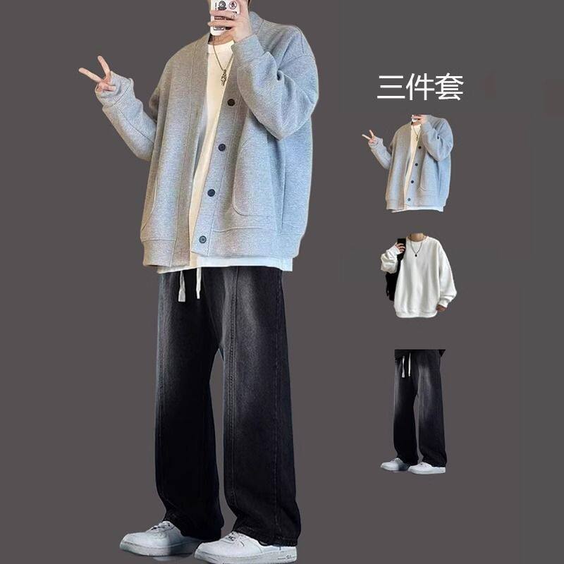 春秋华夫格男士开衫外套