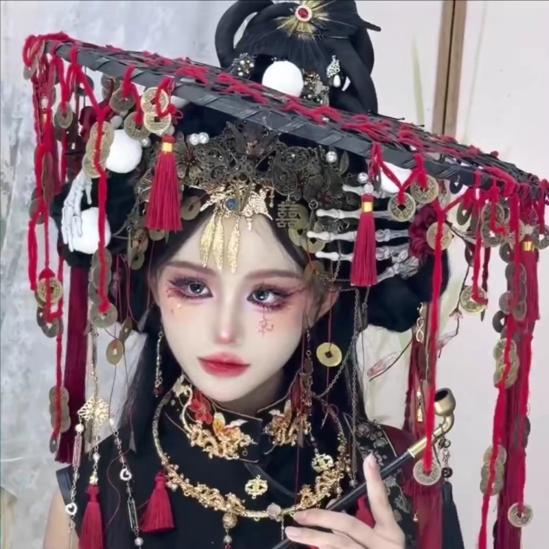 斗笠帽道诡异仙李火旺cos铜钱斗笠便宜古风影视拍摄竹编古装斗笠图片