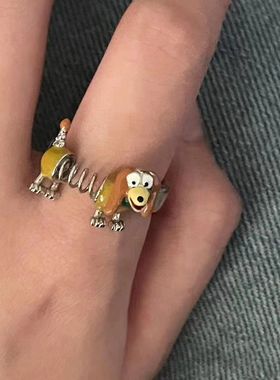 小红书同款弹簧狗戒指女ins小众设计可爱卡通学生高颜值高级礼物