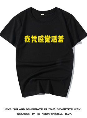 ulzzang小清新新款帅哥棉工作族T恤夏装我凭感觉活着文字思想短袖