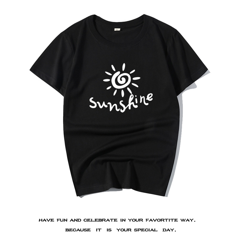 卡通涂鸦太阳短袖男朋友上衣字母T恤sunshine潮人青少年学生T恤衫