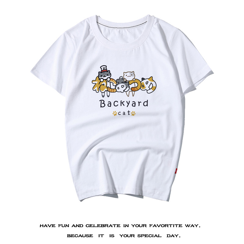 二次元oversize潮流学生T恤清凉日系潮牌体恤卡通小猫咪CAT短袖夏