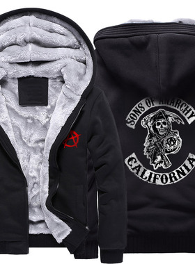 sons of anarchy卫衣美式加绒加厚连帽开衫拉链外套摇滚朋克衣服