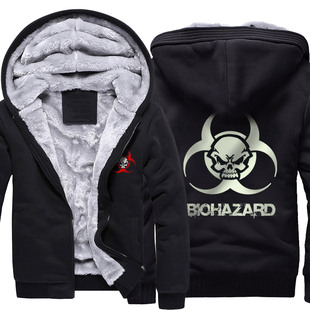 夜光骷髅头印花卫衣男士 外套 银狐绒生化危机游戏周边衣服运动美式