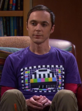 紫色电视测试信号图打底衫短袖谢尔顿同款服装半袖男装衣服T恤男t