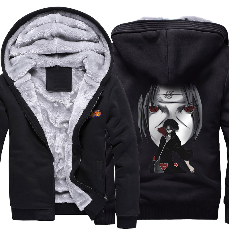 火影忍者衣服宇智波鼬加绒加厚连帽银狐绒卫衣动漫周边冬棉服外套