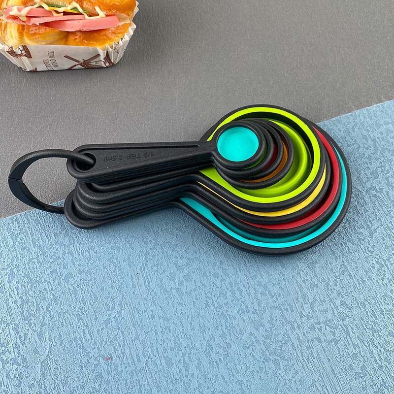 伸缩量杯量勺折叠量匙套装厨房烘焙工具8件套硅胶量杯套装