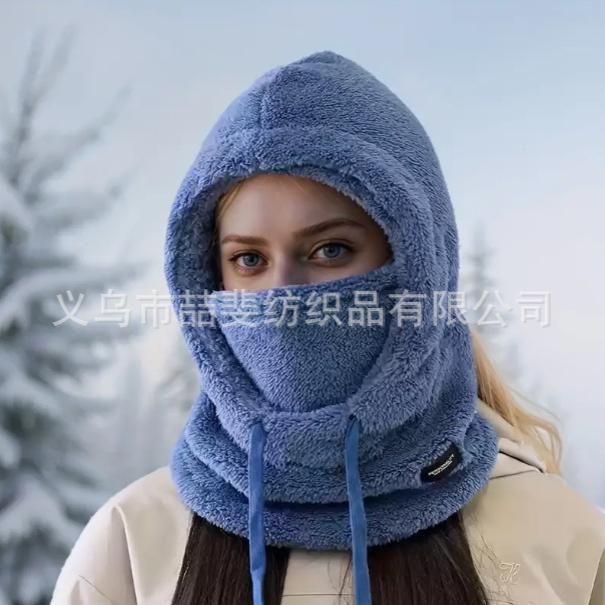 防风保暖冬天套头帽女骑行加绒脖套围脖女帽子围巾一体套头帽男士