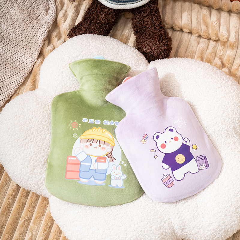 注水热水袋送布套大容量卡通印花可爱造型冬季舒适亲肤耐磨防爆