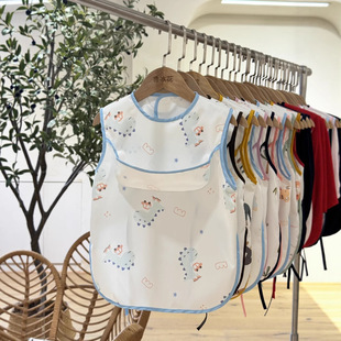 鲁冰花儿童防水罩衣夏季薄款画画围兜卡通防水背心宝宝无袖吃饭衣