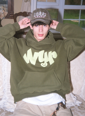 WUR 美式硬挺卫衣男连帽宽松重磅380g情侣秋冬情侣加绒加厚外套