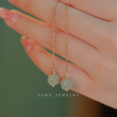 天然和田玉耳线流苏耳环耳坠长款耳饰气质简约百搭冷淡风国风饰品