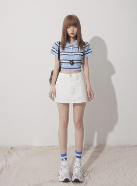 弄格白色牛仔短裙女夏季ins博主包臀裙子百搭高腰显瘦a字半身裙